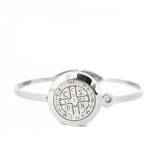 Bracelete Difusor MEDALHA DE SÃO BENTO em AÇO INOXIDÁVEL - Prata