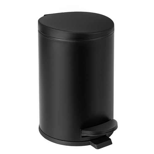 TIPGO 1.2 Gallon Small Black Trash Can, 4.5 Liters Bathroom Garbage Can with lid, Mini Step Trash...