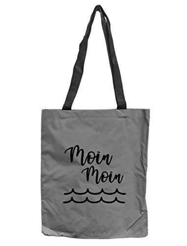 WB wohn trends Reflektor-Tasche Moin Moin Welle maritim, grau-Silber REFLEKTIERT! Einkaufs-Beutel mit Innentasche, Einkaufstasche Tragetasche Shopper Shopping-Bag Cover