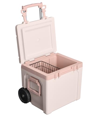 Image of Stanley Adventure Outdoor Cooler with Wheels 50 qt | Heavy Duty Outdoor Camping Cooler with Easy Carry Side Handles | BPA-Free | Rose Quartz