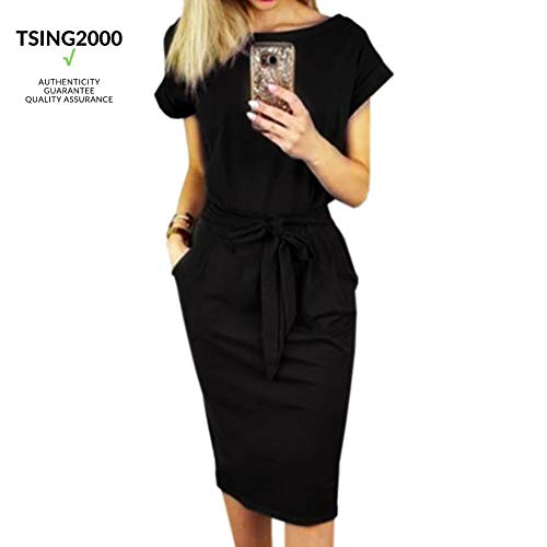 Image of PALINDA Women's Striped Elegant Short Sleeve Wear to Work Casual Pencil Dress with Belt