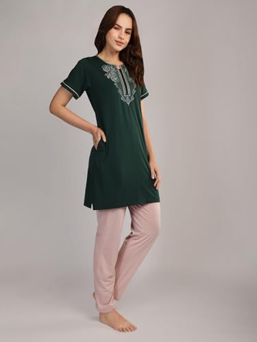 Image of Duchess Women's Cotton Embroided Long Length Night Suit Set