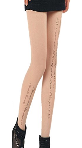 Westeng Strumpfhose Damen Samt Strümpfe Elasthan Strumpfhose Dünne Strümpfe Hautfarbe Tattoo Englisches Alphabet Druck Design