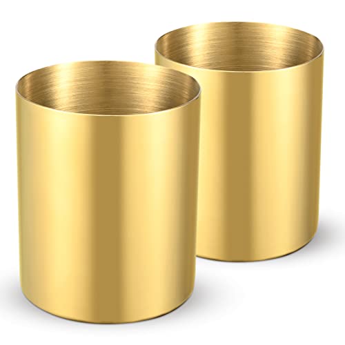 Bidponds Runder Edelstahl-Stifthalter, minimalistische Mini-Metallvase, Schreibtisch-Organizer, Vakuumbeschichtung, Make-up-Pinselhalter, 2 Stück (Gold) Cover