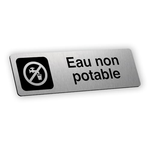 Plaque signalétique gravée autocollante Eau non potable - alu brossé - format 12x3,7 cm
