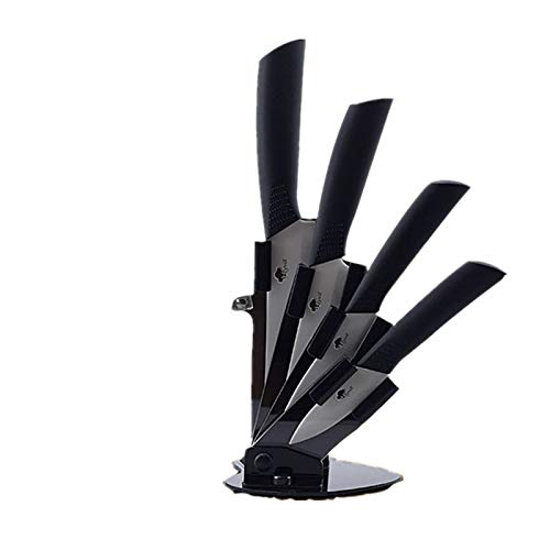 Fewear Ceramic Knife Set Holder Kitchen Knife Cutlery Set Holder with Block Chef Knife Slicing Knife Fruit Slicer Fruit Parer Peeler Set Holder Black