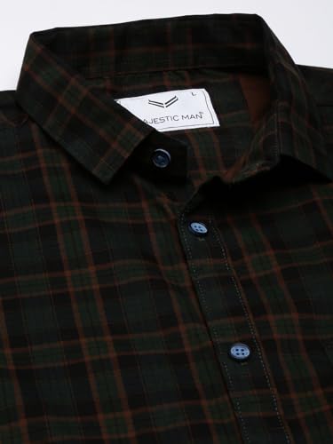 Image of Majestic Man Men Cotton Checkered Half Sleeve Slim Fit Casual Shirt