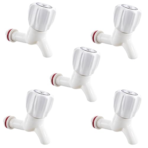 Image of White ABS Plastic Bib Cock Water Tap for Kitchen, Bathroom, Wash Basin - 1 /2 inch (15mm) | Wall-Mounted PVC Faucet for Hot & Cold Water | Durable, Leak-Proof - Set of 5