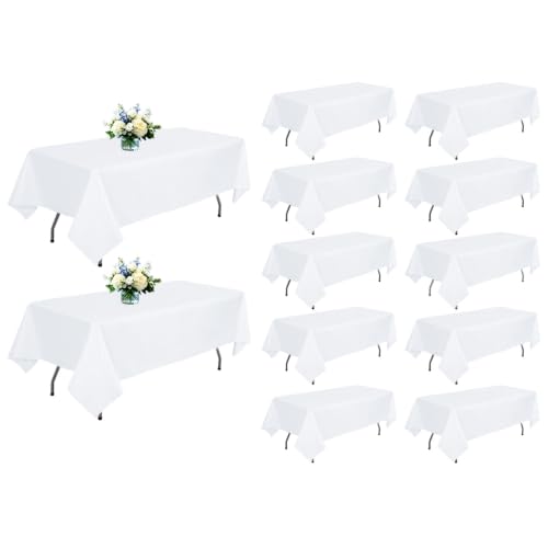 12 Pack White Rectangle Table Cloth 60 x 102 Inch For 6 Foot Tables