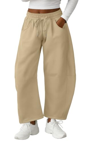 Image of Lepunuo Barrel Sweatpants Women Casual Baggy Elastic Waisted Pants Wide Leg Gym Trousers with Pockets