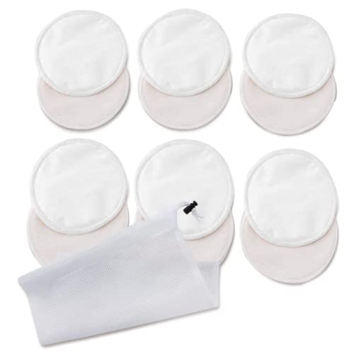 Image of Enovoe Organic Bamboo Reusable Nursing Pads with Laundry Bag - Washable Breastfeeding Pads for Ultimate Protection - Nipple pads Viscose Breast pads for breastfeeding - Large 4.8" - White - Pack of 12