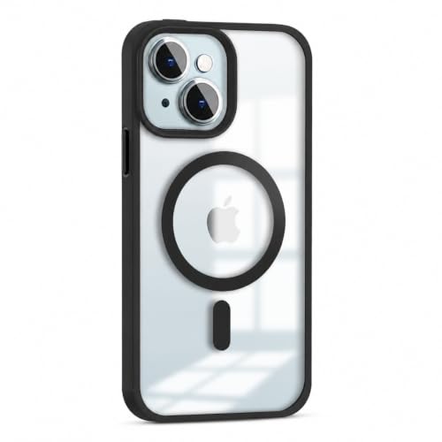 Image of MAGA Back Case Cover for Apple iPhone 13 & iPhone 14, Transparent Black Magnetic Case Compatible with MagSafe, Hybrid Hard PC Back & Soft TPU Bumper, Shockproof Protective Cover - Black