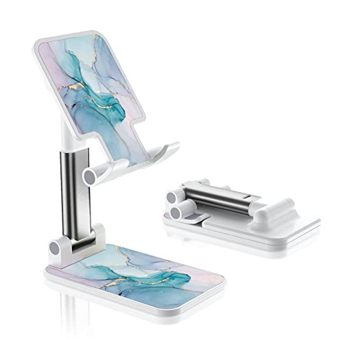 Image of Foldable Phone Stand for Desk?Angle of View Adjustable Cell Phone Stand?Phone Holder for Desk /ipad Stand ?Suitable for iphone, Samsung and Other Smart Phones Desk Accessories Phone Holder?Green Marble