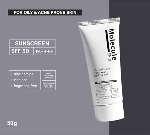 Image of Molecular 5% Niacinamide Moisturizing Gel Sunscreen,Spf 50+ Pa++++|Clinically Tested In Usa|For Oily, Dry, Sensitive, Combination, Dull, Acne Prone Skin|8 Hr Protection|For Men & Women|50 G