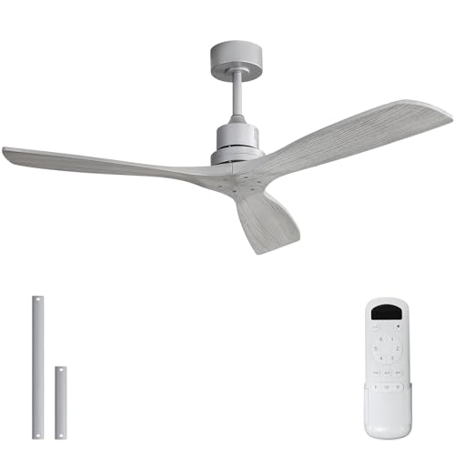 Image of Sofucor 52 Inch Modern Solid Wood Ceiling Fan No Light for Indoor Outdoor