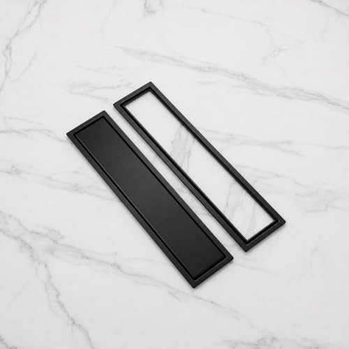 Image of Tapsa Tile Insert Floor Drain | 304 Stainless Steel | Invisible Shower Drain Channel | Shower Drain Channel | Water Drain Channel | with Cockroach Trap. (8X4, Black Matte 20 mm)