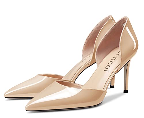 Aachcol Women Stiletto Mid High Heel Pumps Slip-on Two-Piece Pointed Toe Dress Shoes Office Party Wedding Patent 3 Inch4