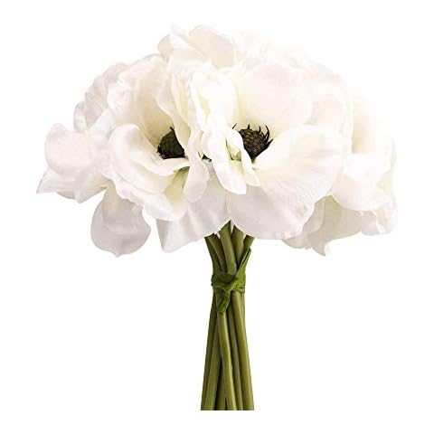 Silk White Anemone Bouquet Home Furnishing Decorative Flowers 3.9" bloomx9.4 Tall Cover