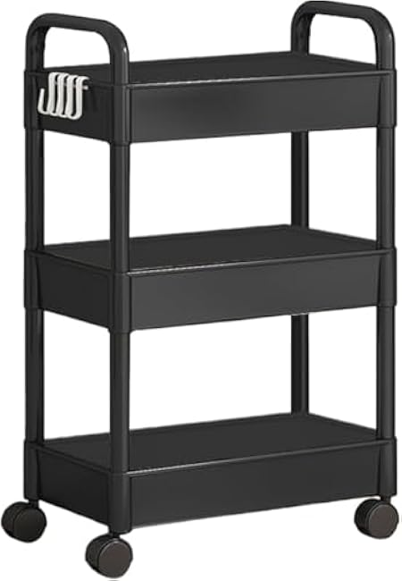 3-Tier Kitchen Storage Cart Utility Cart Bathroom Organizer Mobile Shelving Unit Shelves Multi-Functional Trolley,Craft Cart for Kitchen Office, Laundry, Living Room(Black)-Rd1cxvgc
