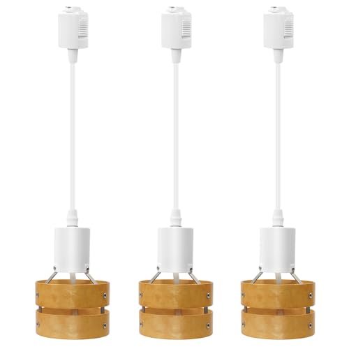 Aiwode ペンダントライト 木の色木製の円 ダクトレール用 E26口金 長さ調整可能 ロック機構により脱落を防止 簡単なインストール 太いロープ 高級 和風 目に優しい 節電 省スペース設計 寝室 高級レストラン 書斎 廊下 植物 水槽の照明に適してい