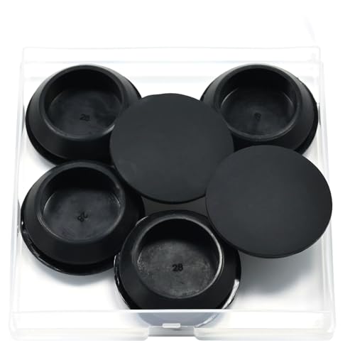 Image of 6 Pcs 28 mm Silicone Rubber Plugs Snap in Locking Hole Plugs for 28-30 mm (1-1 /8 inch-1-3 /16 inch) Round Holes, Flush Type Rubber Stoppers, Flexible Tube Pipe End Caps Covers, Waterproof Sealing Plugs, Black