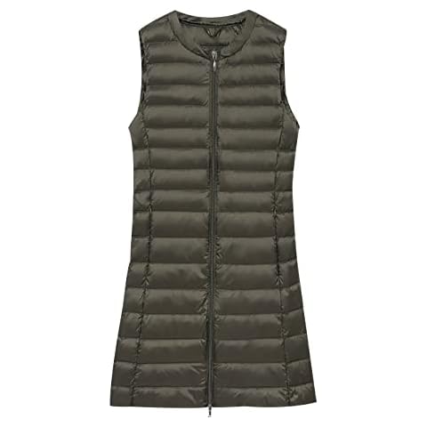 Longline Ultralight Down Gilet Ladies Puffer Gilet Women Ladies Long Quilted Gilet Waistcoats Sleeveless Jacket Body Warmer Packable Down Vest for Women Womens Oversized Down Puffa Gilet Warm Green M Cover