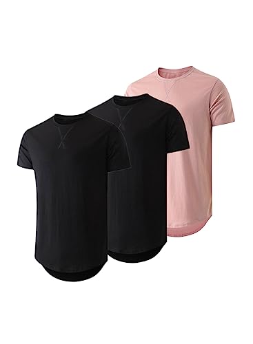JMIERR Mens 3 Pack Cotton Hipster Hip Hop Longline Crewneck T-Shirt