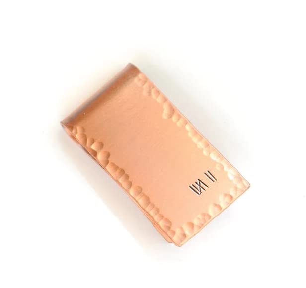 handmade copper money clip with 7 tally marks for 7th or copper anniversary