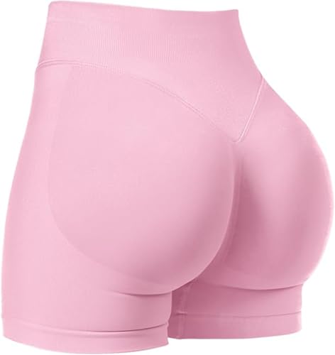 Image of SUNSESS Gym Shorts for Women Seamless Scrunch Butt Lifting Booty Yoga Workout Shorts 4.5" Tummy Control Cycling Shorts (UK, Alpha, M, Regular, Regular, Pink)