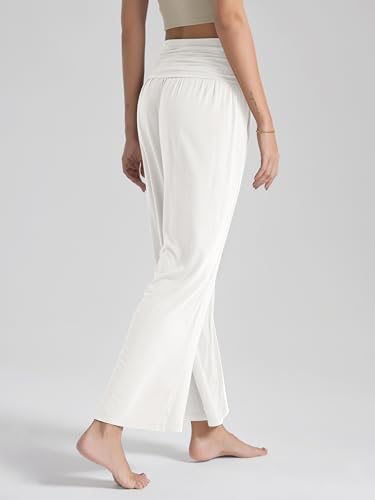 Image of ODODOS Women's Wide Leg Palazzo Lounge Pants with Pockets Light Weight Loose Comfy Casual Pajama Pants-26 Inseam, Off White, Large