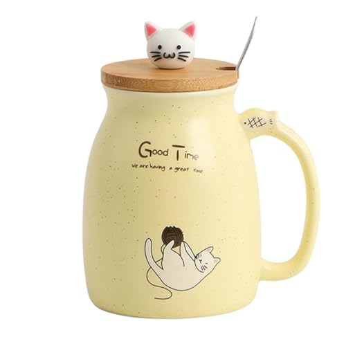 Image of Coffee Mug, Gift for Woman, Birthday Present for Girlfriend, Present for Wife Birthday, Mugs for Present, Holi Gifts, Panda Mug with Lid & Spoon (Yellow Good Time)