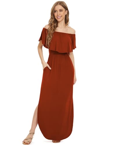 Image of LILBETTER Womens Off The Shoulder Ruffle Party Dresses Side Split Beach Maxi Dress