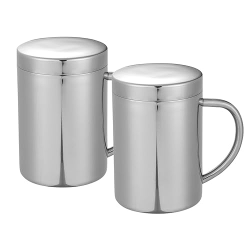 Edelstahl Thermobecher mit Deckel,2 Stück 200ml Doppelwandige Edelstahl Kaffeetasse mit Griff Becher Kaffeebecher Tassen Set für Camping & Outdoor (200ml)
