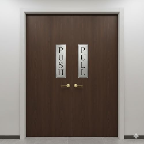 Image of Premium Acrylic Push Pull Sign Board 6 inchx2 inch For Office and Shop Glass and Wooden | Self Adhesive Sticker for Door | Push and Pull Sticker for Hospital Malls Office (Silver)
