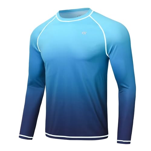 YuKaiChen Camisa de natação masculina Rash Guard cor gradiente FPS 50+ proteção UV camisa de pesca m
