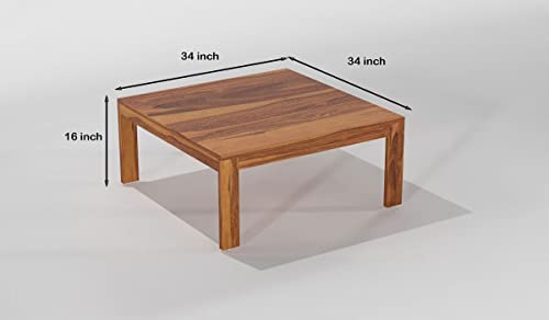 Image of Sheeshsam Wooden Coffee Table with 4 Stools for Living Room - Solid Wood Coffee Table with Cushion Seating Stools Tea Table Teapoy Center Piece for Home Sofa Center Table (Kaine Honey)