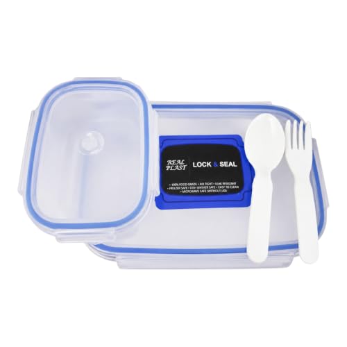 Image of Airtight Food Storage Containers Set with Spoon & Fork | Leakproof BPA-Free Plastic Lunch Box | Microwave, Freezer & Dishwasher Safe | Reusable Meal Prep Container Set