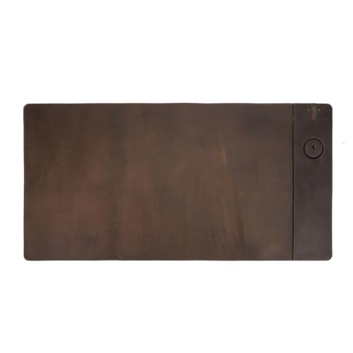 Hiram Crazy Horse Leather Desk Mat with 15W Wireless Charging - W...