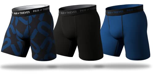 Pair of Thieves Super Fit Long Boxer Briefs for Men Pack - 3 Pack Underwear - AMZ Exclusives, Black/Blue, X-Large