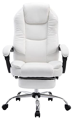 Poltrona Presidenziale E Relax Castle In Similpelle I Sedia Ergonomica Imbottita Con Poggiapiedi, Colore:bianco - Sedia gaming - Immagine 2