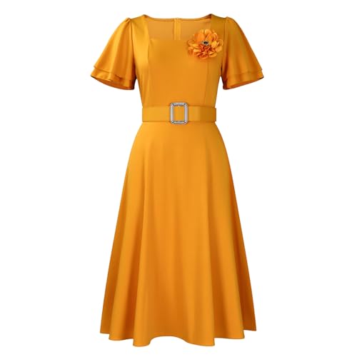 Elainone Women's Ruffle Short Sleeve Swing A Line Dress Party Wedding Guest Dressy Semi Formal Business Casual Dresses2