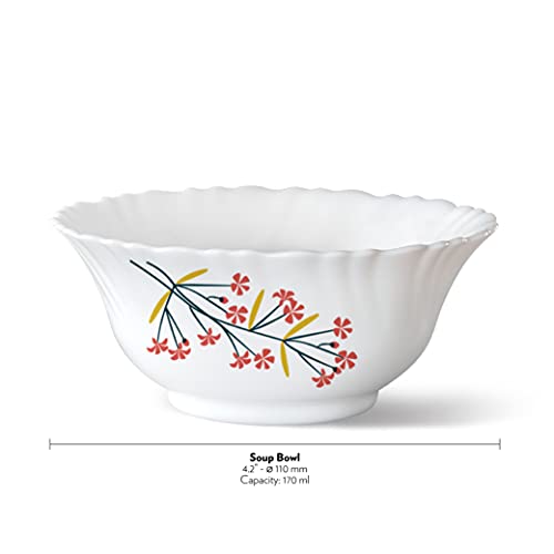 Image of Larah by BOROSIL Red Bud 6 Pcs Opalware Soup Bowl Set (210 ml Each), White