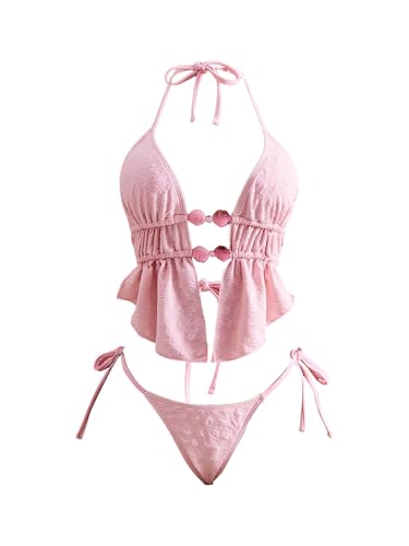 Image of RoseSeek Women's 2 Piece Boho Polka Dots Beaded Bikini Sets Sexy Swimsuits
