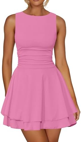 Kaximil Women's Ruffle Hem Boat Neck Mini Dress Sleeveless Ruched...