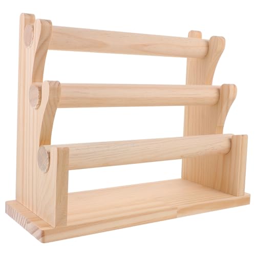 HOMSFOU Expositor de Joyas de Madera Maciza, Soporte de Exhibición de 3 Niveles para Collares, Pulseras y Anillos, Organizador Multifuncional para Almacenamiento en Hogar y Cocina