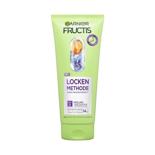 Garnier Fructis Locken Methode Spülung Conditioner für alle Lockentypen 14%-Feuchtigkeits-Komplex mit Hyaluron & Shea-Fettsäuren mehr Feuchtigkeit für geschmeidigeres Haar ohne Silikone 200 ml