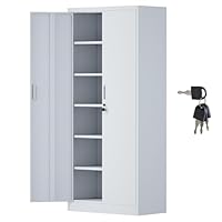 iJINGUR Aufbewahrungsschrank aus Metall mit verschließbaren Türen und 5 verstellbaren Regalen, abschließbarer Stahl-Aufbewahrungsschrank für Zuhause, Büro, Garage, Küche, Speisekammer (weiß)