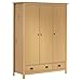 vidaXL Kiefernholz Massiv Kleiderschrank mit 3 Türen 2 Schubladen Garderobenschrank Holzschrank Schrank Schlafzimmerschrank 127x50x170cm