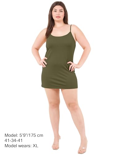 Image of Long Cotton Camisole Tank Tops for Women | Basic Braless Layering Tops with Adjustable Spaghetti Straps