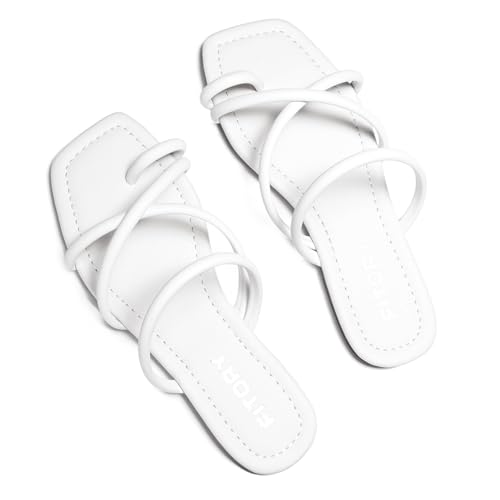 Image of FITORY Women's Slide Sandals Flat Toe Ring Thongs with Cross Strap for Summer Size